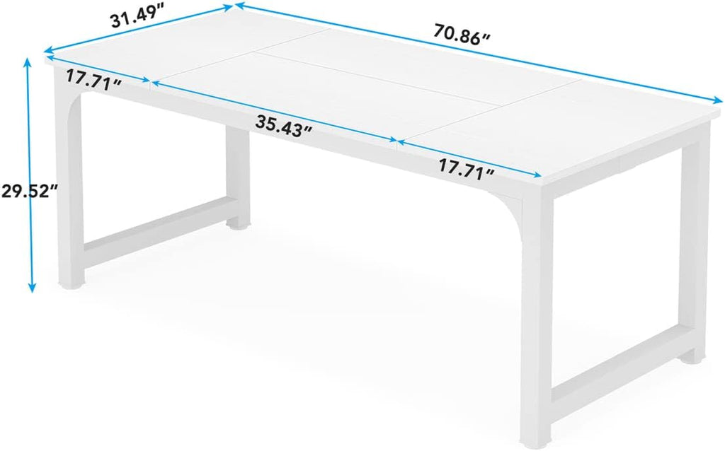 Tribesigns Modern Computer Desk, 70.8 x 31.5 inch Large Office Desk Computer Table Study Writing Desk Workstation for Home Office, White Metal Frame