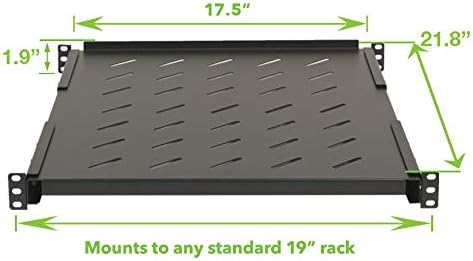 Vented 4-Post Shelf, Adjustable, Black, 550 mm Depth, 1U, 242 lbs, Cold Rolle...