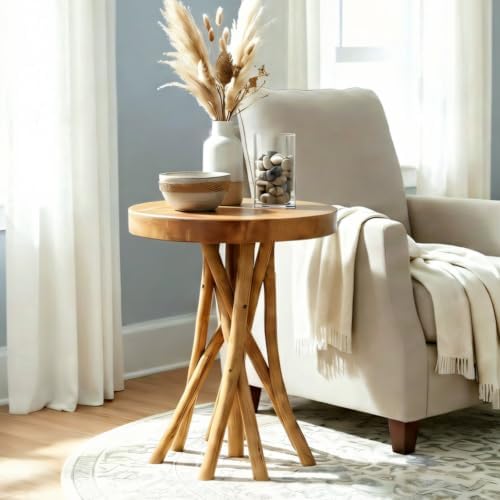 WELLAND Solid Teak End Table, Stick Leg Accent Table, 16" L x 16" W x 20" H