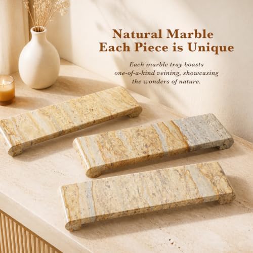 16"x4" Natural Marble Tray Pedestal Stand, Bathroom Counter Vanity Trays