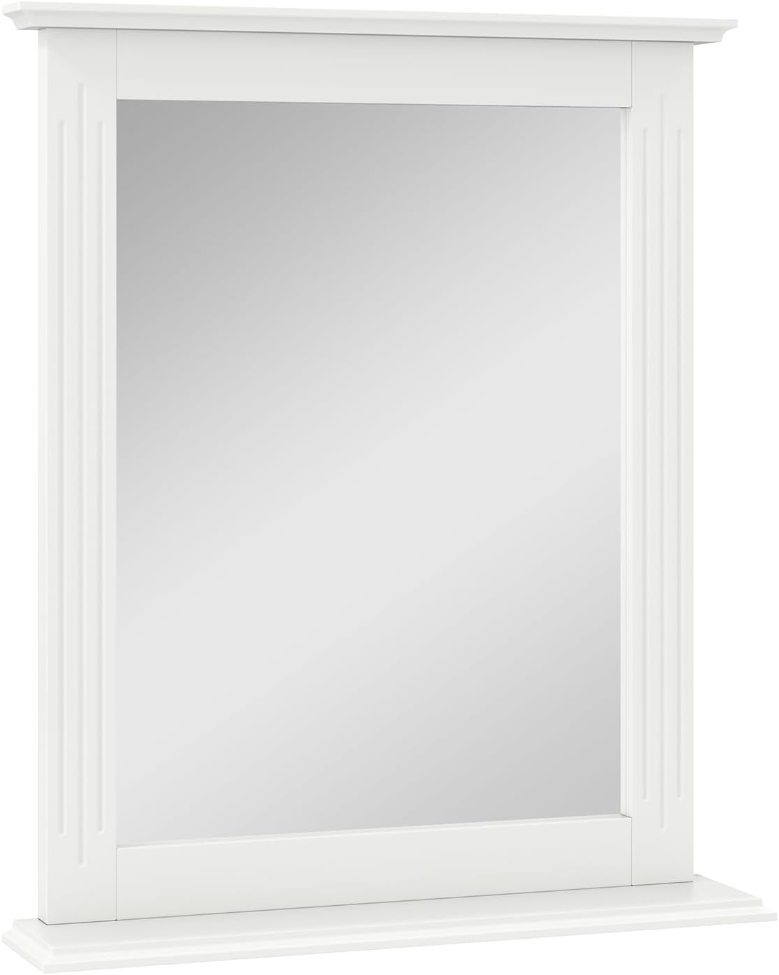 CHARMAID Bathroom Mirror with Shelf - 27" x 22.5" Wall Mirror Over Bathroom Sink, Wooden Frame Modern Rectangular Hanging Vanity Makeup Mirrors for Washroom, Entryway (White,27" L x 22.5" W)