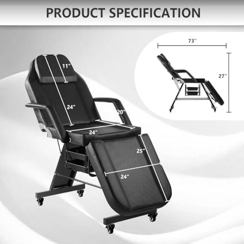 Facial Chair with Wheels and 10X Magnifying Floor Lamp Esthetician Light 73in...