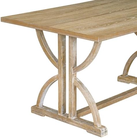Merax 6 Piece Solid Wood Dining Table Set with Bench, Wooden Rectangular Kitchen Table Set with 4 Upholstered Chairs & 1 Bench for 6, Dining Room & Kitchen, Natural Wood Wash