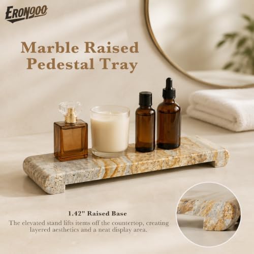 16"x4" Natural Marble Tray Pedestal Stand, Bathroom Counter Vanity Trays