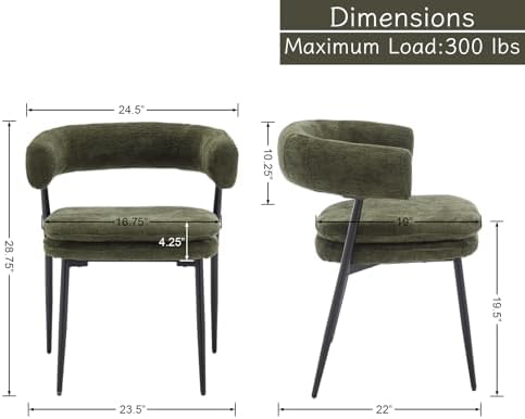 Shunzhi Upholstered Barrel Dining Chairs Set of 2, Olive Green Chenille