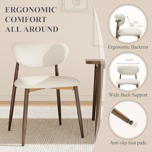 MALOL Upholstered Curved Back Dining Chairs Set of 4, Beige