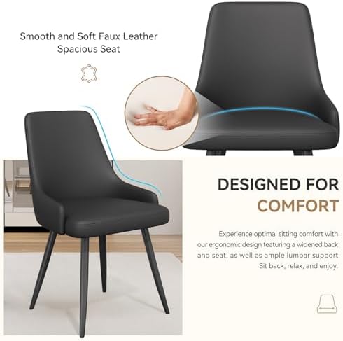 Faux Leather Chairs Set of 4, Waterproof Padded Seat,Black