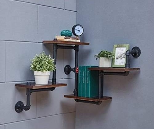 Industrial Rustic Modern Wood Ladder Pipe Wall Shelf 4 Layer Pipe Design Book...