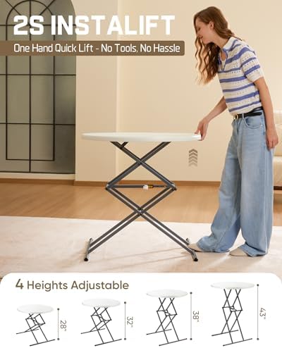 FanttikOutdoor Folding Table Round 32" Quick Adjust 4 Heights Party, Patio