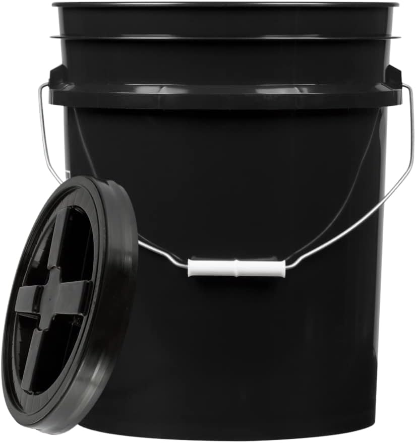 House Naturals 5 Gallon Plastic Black Bucket Food Grade BPA Free with Black S...