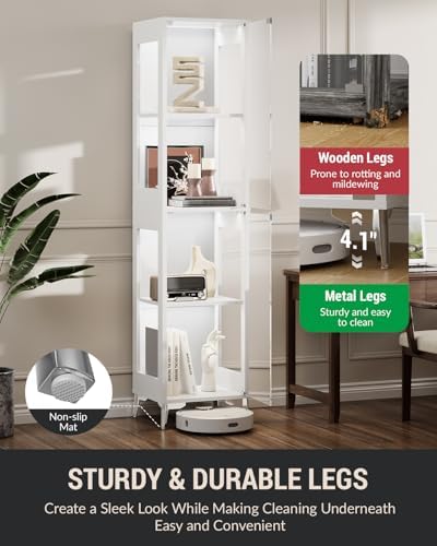 Glass Display Cabinet, 4-Tier Curio Cabinet, Adjustable Shelves, 60,000 Color...