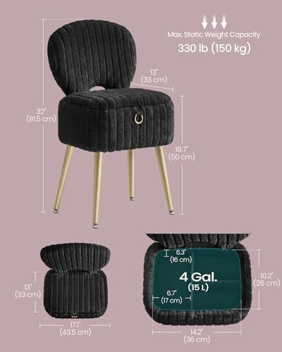 SONGMICS Vanity Chair, Makeup Stool with Folding Backrest