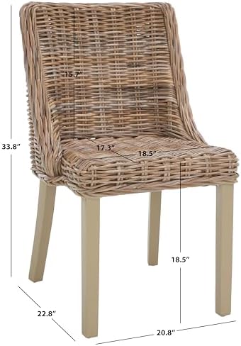 Safavieh Home Collection Caprice Grey 18-inch Wicker Dining Chair with Leather Handle (Set of 2)