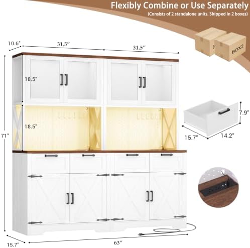 Unikito 71" Kitchen Pantry Cabinet with LED Light & Outlet, Microwave Stand