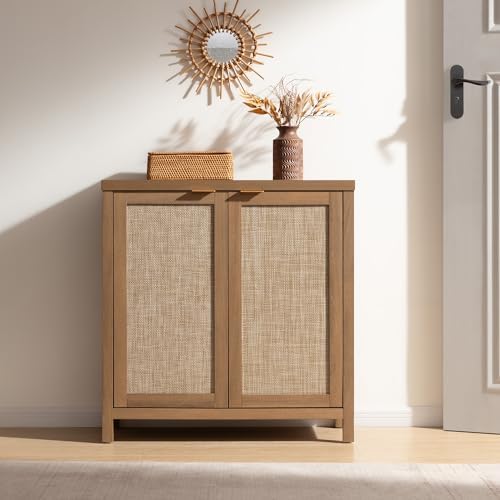 SICOTAS Sideboard Buffet Cabinet with Storage, Rattan Coffee Bar Cabinet