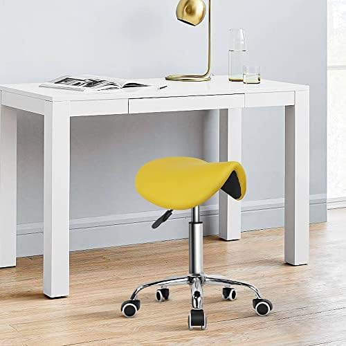 KKTONER Rolling Saddle Stool PU Leather Swivel Adjustable Rolling Stool with ...