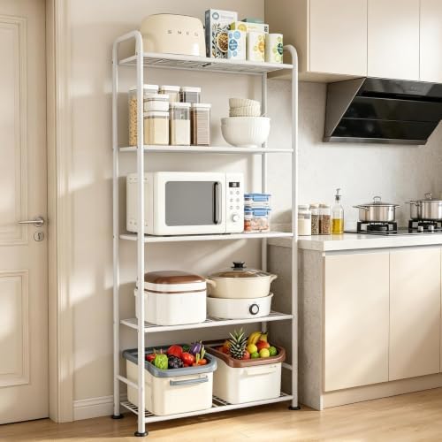 VTRIN Storage Shelves, 5 Tier Garage Shelving with Leveling Feet, Sturdy Metal Shelf Organizer Standing Heavy Duty Shelving Unit for Pantry, Kitchen, Room, 34" W x 13.4" D x 67.5" H, White