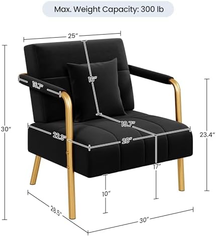 Yaheetech 30" Accent Chair Velvet Armchair with Golden Frame, Black