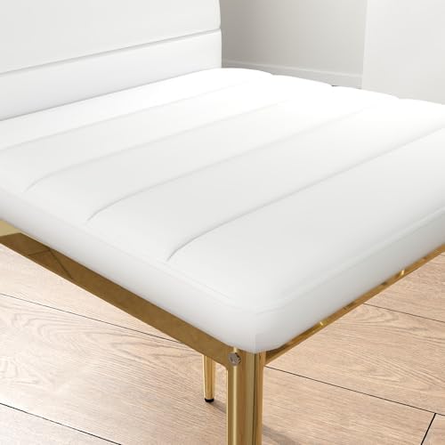Round Tempered Glass Dining Table Set for 4, 5-Piece Modern Kitchen Table Set with 4 High-Back Upholstered Chair for Kitchen Dining Room (Gold Leg Table with Gold Leg Chairs)