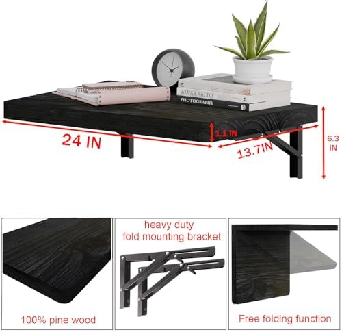 IAE Wall Mounted Folding Table with Pine Wood,24" x 14"Floating Wall Desk