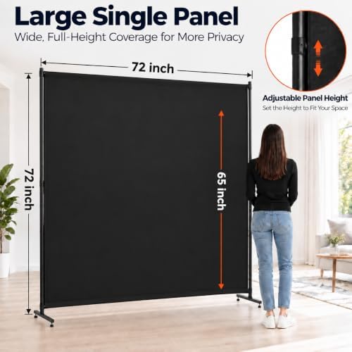 Room Divider, 72x72Inch Large Single Panel Privacy Screen with Thickened Fabric,Freestanding Partition Wall for Room Separation,Portable for Indoor Office,Bedroom,Studio Apartment, Black