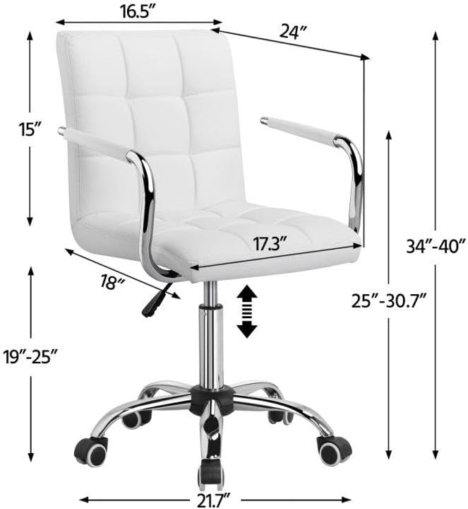 Yaheetech 2PCS Mid-Back Office Chair on Wheels, Quilted PU Swivel Armchair
