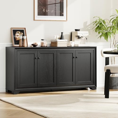 ONBRILL 60" Buffet Cabinet with Storage, 4 Doors & Adjustable Shelves Black