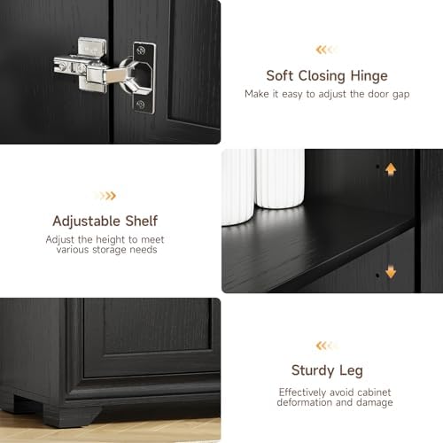 ONBRILL 60" Buffet Cabinet with Storage, 4 Doors & Adjustable Shelves Black
