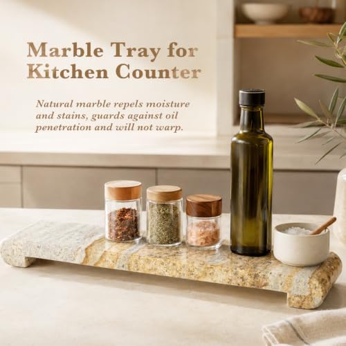 16"x4" Natural Marble Tray Pedestal Stand, Bathroom Counter Vanity Trays