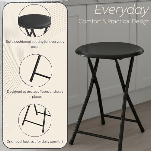 Lavish Home Portable Folding Stool with Backless Seat Set of 4, Black, 18”