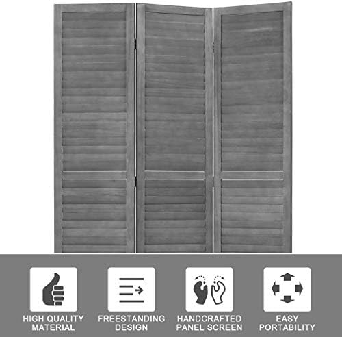 3 Panel Wood Room Divider 5.7 Ft Tall Privacy Wall Divider 67.7" x 16.9" Each Panel Folding Wood Screen for Home Office Bedroom Restaurant （Gray）