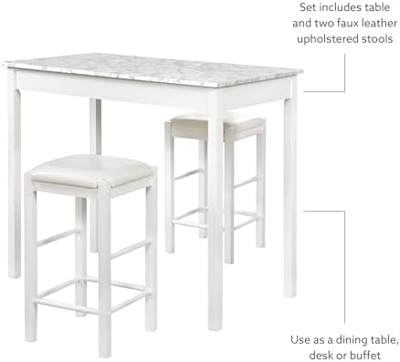 Linon White 3 Piece Faux Marble Tavern Set