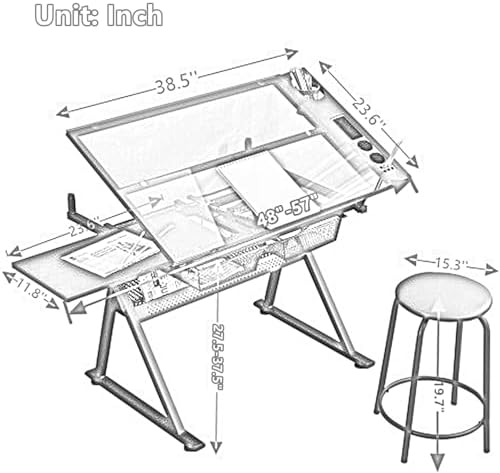Drafting Table, Height Adjustable Art Tabe with Stool, Black