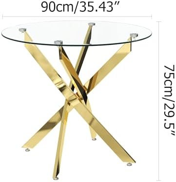 Round Tempered Glass Dining Table Set for 4, 5-Piece Modern Kitchen Table Set with 4 High-Back Upholstered Chair for Kitchen Dining Room (Gold Leg Table with Gold Leg Chairs)