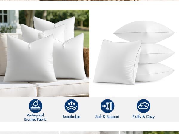 MIULEE Pack of 4 18x18 Outdoor Square Pillow Inserts for Patio Sofa Garden