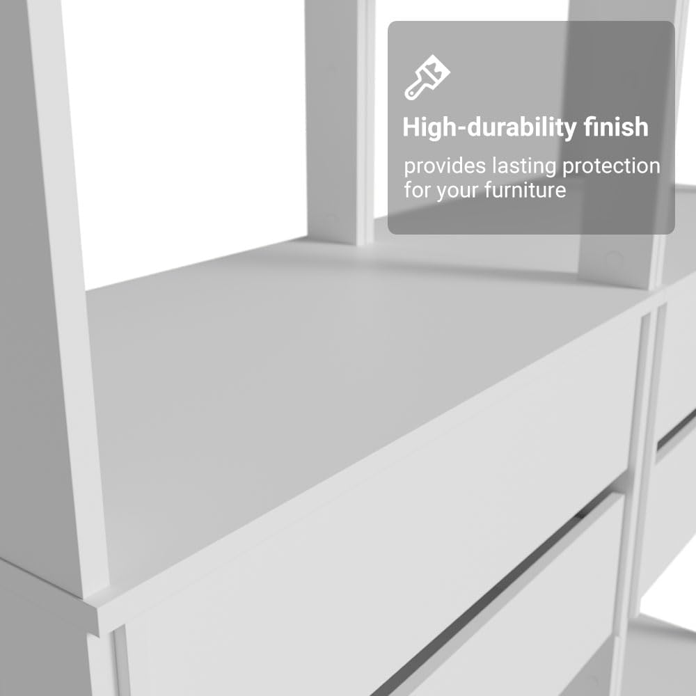 Madesa Kitchen Pantry Storage Rack with 4 Drawers and 6 Open Shelves 55" L Multiuse Modular Cabinet for Kitchen Organization - White