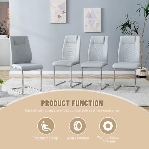 JUFU Modern Dining Set Table and 4 Chairs,White Faux Marble Dining Table Set for 4,Dining Room Table Set and 4 PU Leather Upholstered Dining Chairs,63'' Large Dinner Table Set