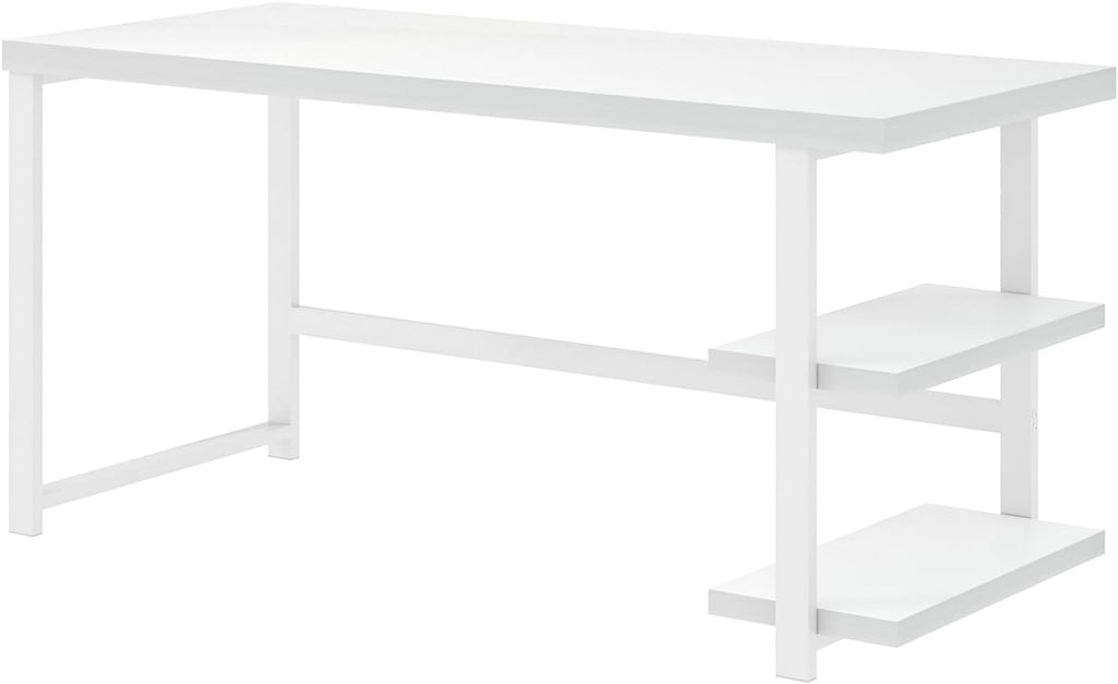 EXCEFUR White Computer Desk, Modern Home Office Desk with Storage Shelf, Wood and Metal Writing Study Table for Living Room Bedroom, 53 Inch