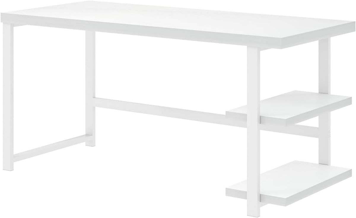 EXCEFUR White Computer Desk, Modern Home Office Desk with Storage Shelf, Wood and Metal Writing Study Table for Living Room Bedroom, 53 Inch