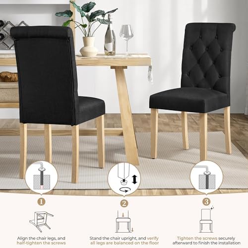 Yaheetech Dining Chairs Set of 6 Modern Upholstered Parson Chairs Black