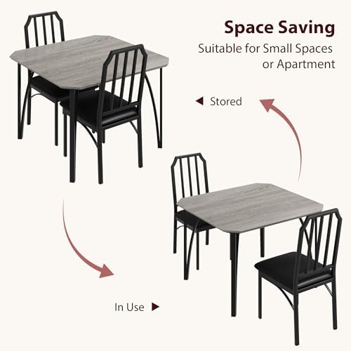 GAOMON 3-Piece Dining Table Set for 2, Modern Kitchen Table with Chamfered Design and Upholstered Chairs, Leather-Cushioned Seats for Small Spaces and Apartments, Space-Saving (Gray/Black,3 Pack)