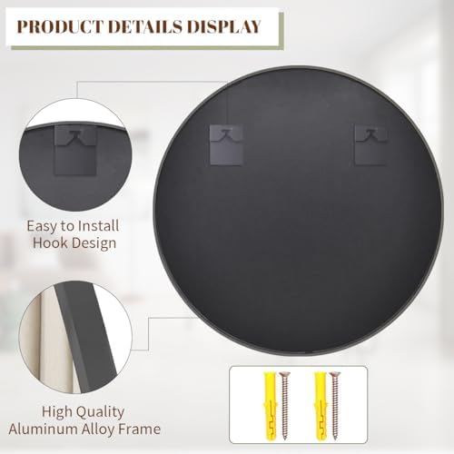 BEAUTYPEAK 30 Inch Round Mirror, Metal Frame Circle Mirror, Black