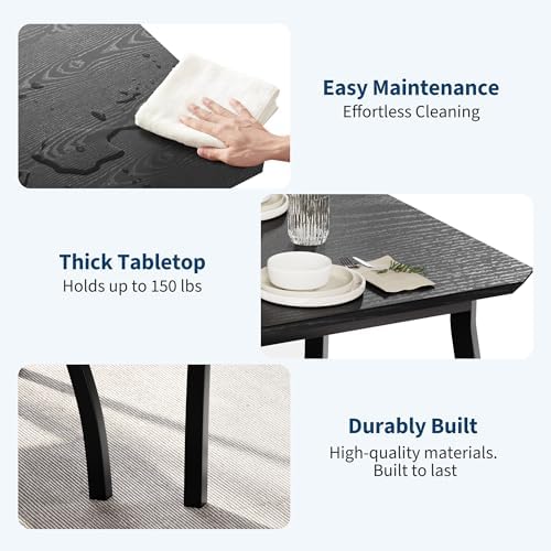 Dining Table for 4, 3-Piece Kitchen Table Set for 4 with Wooden Tabletop and Metal Frame, Industrial Kitchen Table with 2 PU Leather Benches for Bar, Dining Room, Restaurant(43''x28''x30''), Black