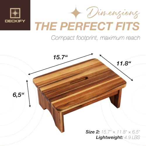 Acacia Wood Step Stool for Adults, Non-Slip, Golden Teak, 6.5 Inch