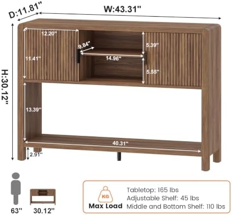 FATORRI Farmhouse Console Table with 2-Door Cabinet, Retro Entryway Table wit...