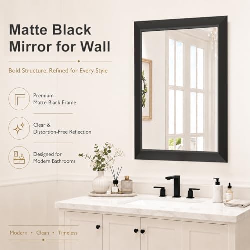 SMIROR 24x36 Matte Black Bathroom Vanity Mirror for Over Sink
