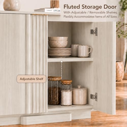Yechen Fluted Buffet Cabinet with Storage, 55" Accent Sideboard Credenza