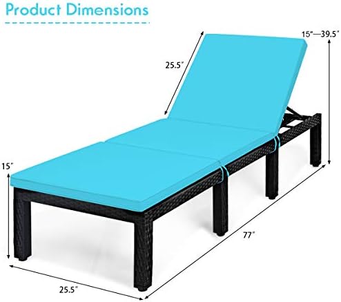 Tangkula Patio Wicker Chaise Lounge with Adjustable Backrest, Turquoise