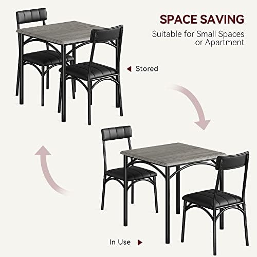 GAOMON Dining Table Set for 2, Kitchen Table and Chairs for 2 with Upholstered Chairs, 3 Piece Dining Room Table Set, Square Kitchen Table Set for Small Space, Apartment, Studio, Rustic Gray