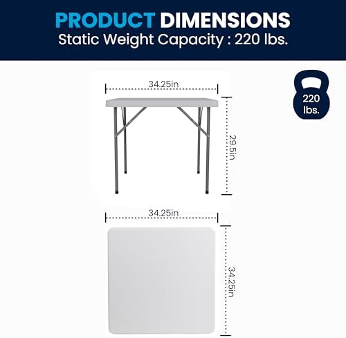 Flash Furniture Elon Square Plastic Folding Table, Portable Dining Card Table for 4 People, Indoor-Outdoor Use, 34.25", Granite White
